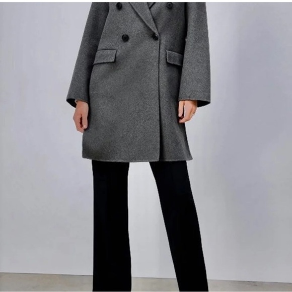 ZARA Women’s Oversized Wool Blend Gray Double Breasted Trench Coat - Picture 3 of 13